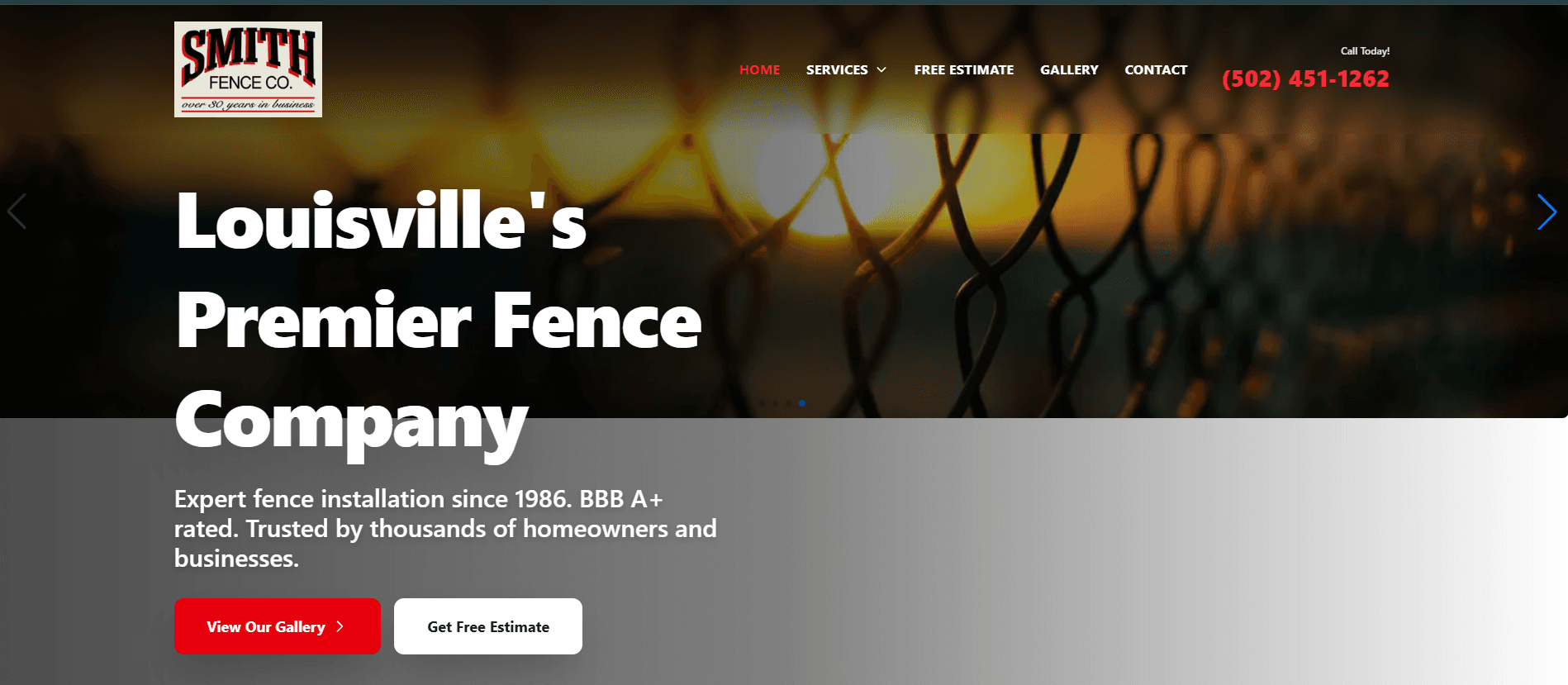 Smith Fence Company website preview showing professional design